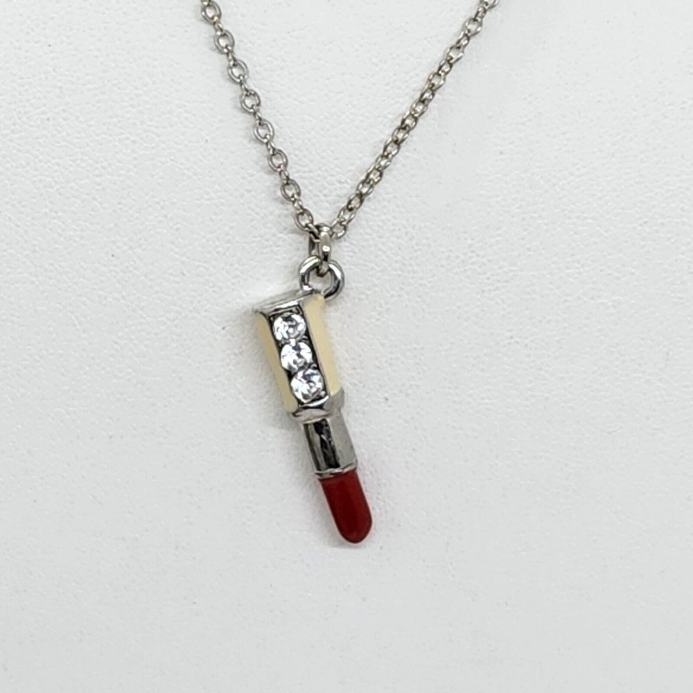 Lipstick Pendant Necklace Silver Tone‎